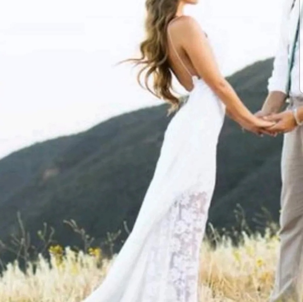 SOLD Lace and chiffon beach wedding gown.